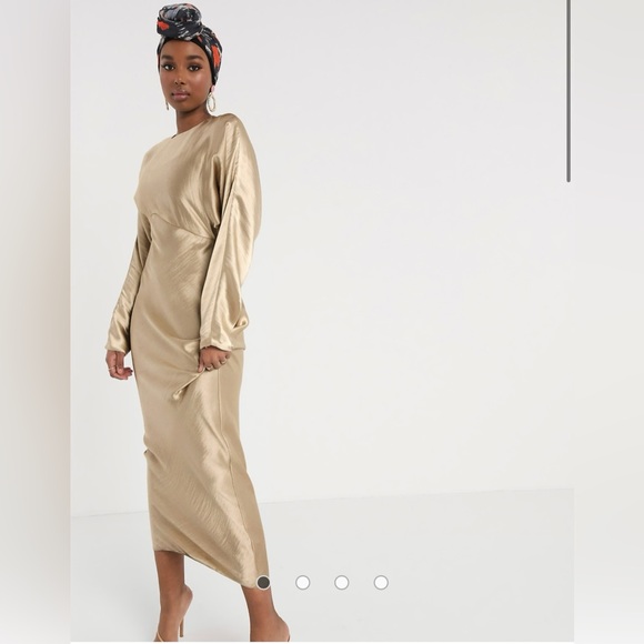 ASOS DESIGN satin batwing bias cut maxi dress in oyster. - Picture 1 of 2